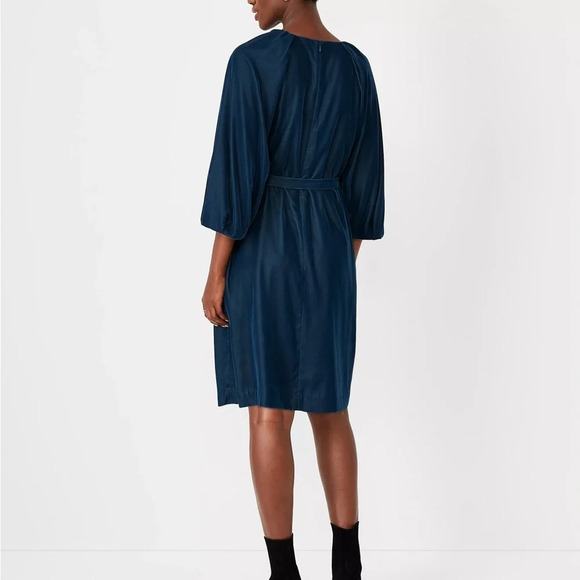 Ann Taylor Velvet Belted Shift Dress Dark Teal Blue Size 4P - Picture 2 of 15